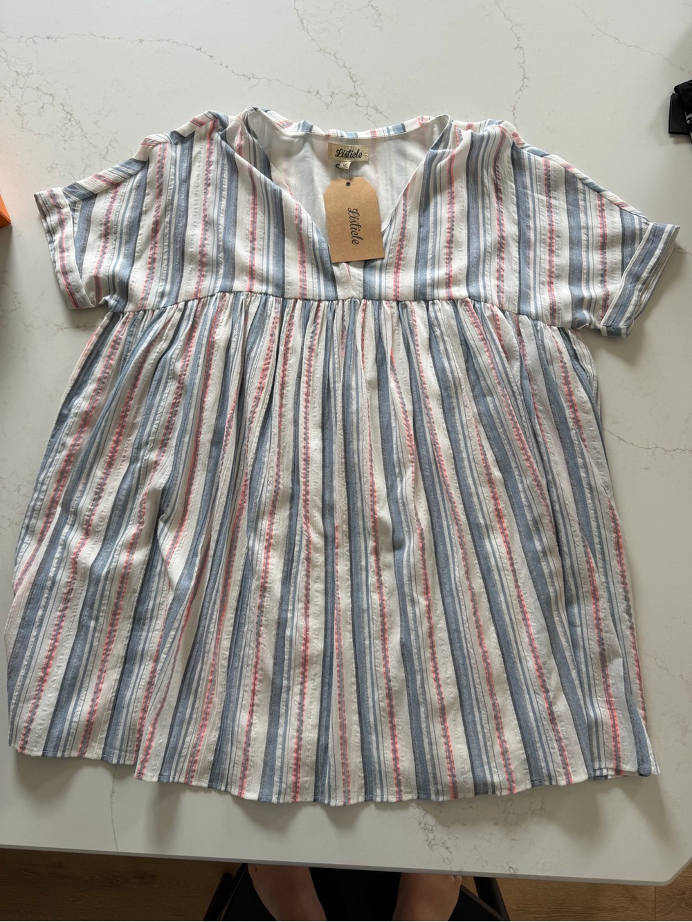 Listicle Blue White and Pink Striped Babydoll Dress